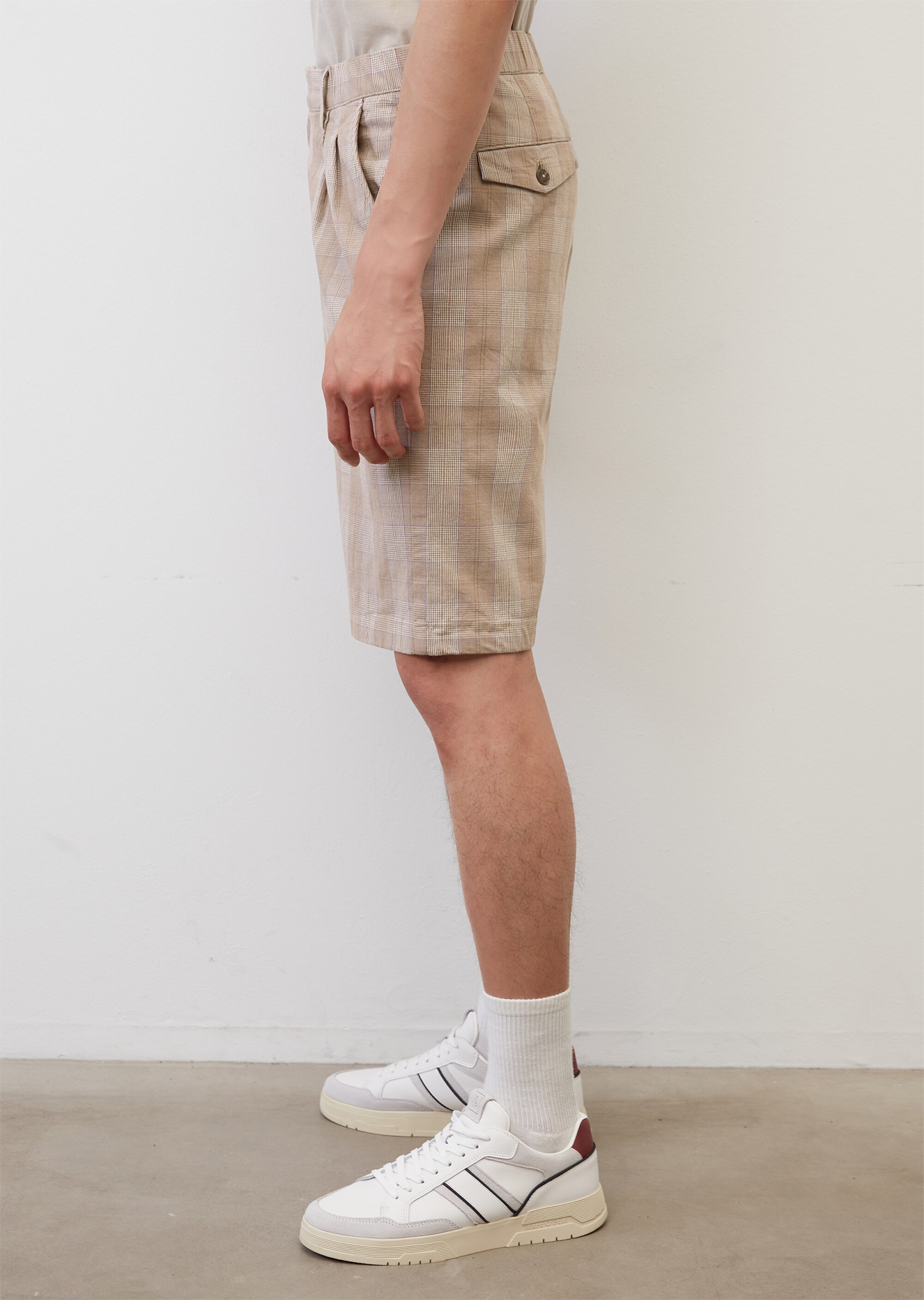 Glencheck-Shorts Modell SUNDOM pleats aus Bio-Baumwoll-Mix