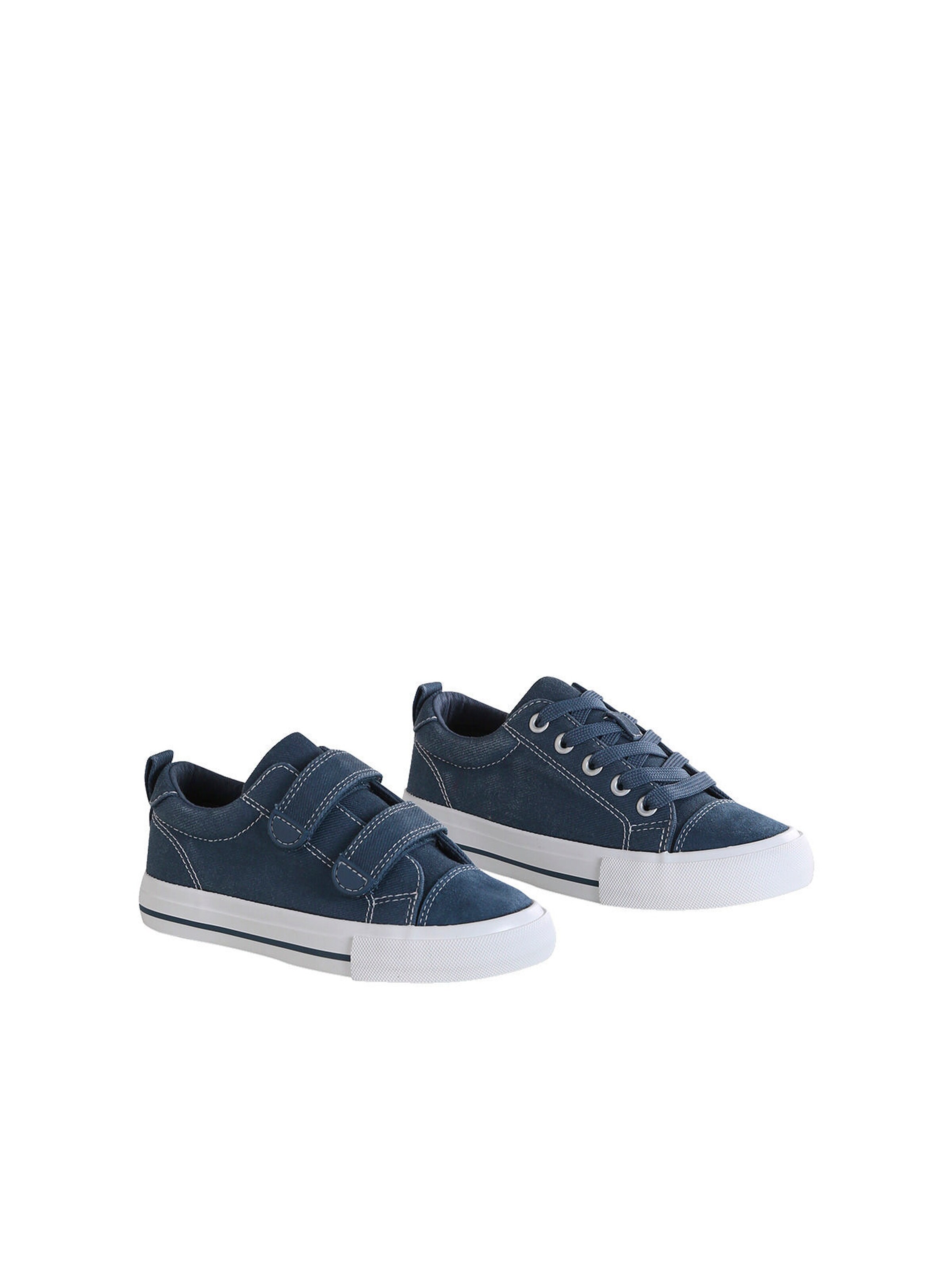 Vertbaudet Kinder Stoff-Sneakers mit Klett und Anziehtrick, Vintage-Look marine