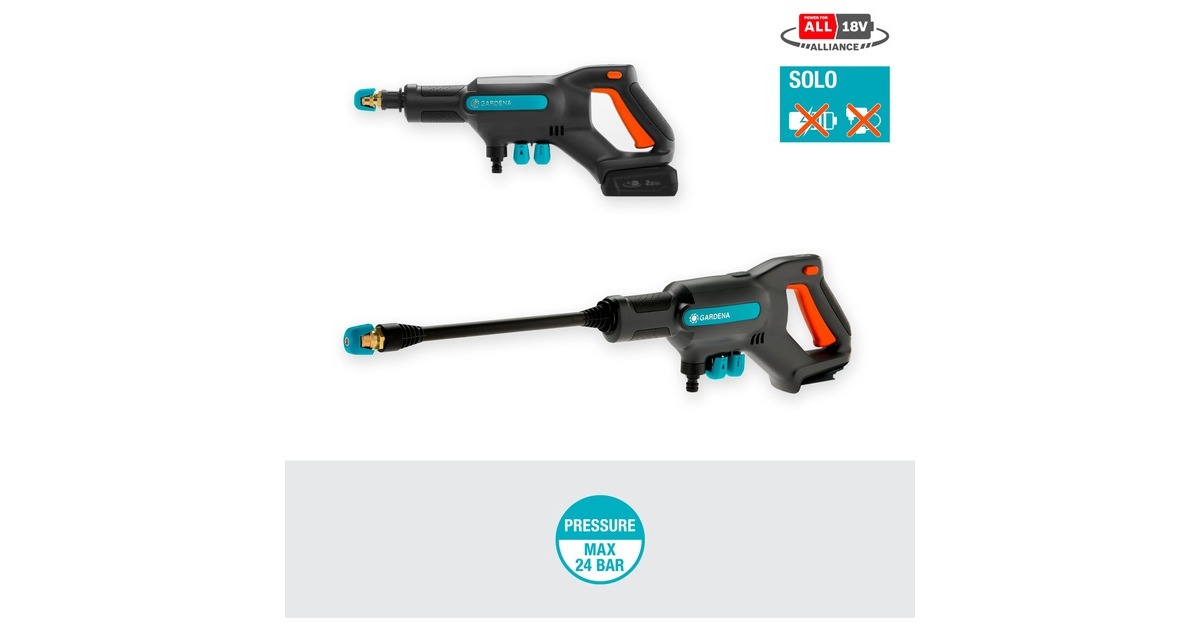 GARDENAAquaClean 24/18 V P4A solo drukreiniger  (Grijs/turquoise, 14800-55, Accu niet inbegrepen)
