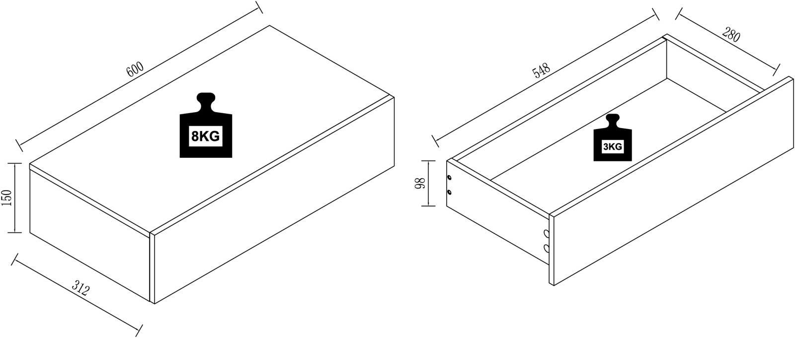 Wandschublade USAL M - weiß - 60 cm