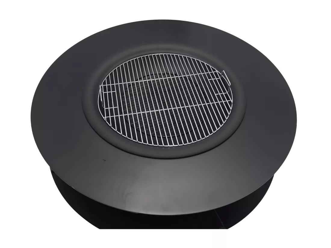 Brasero plancha grill avec range-bûches - L120 x l120 x H40 cm - BARCENA