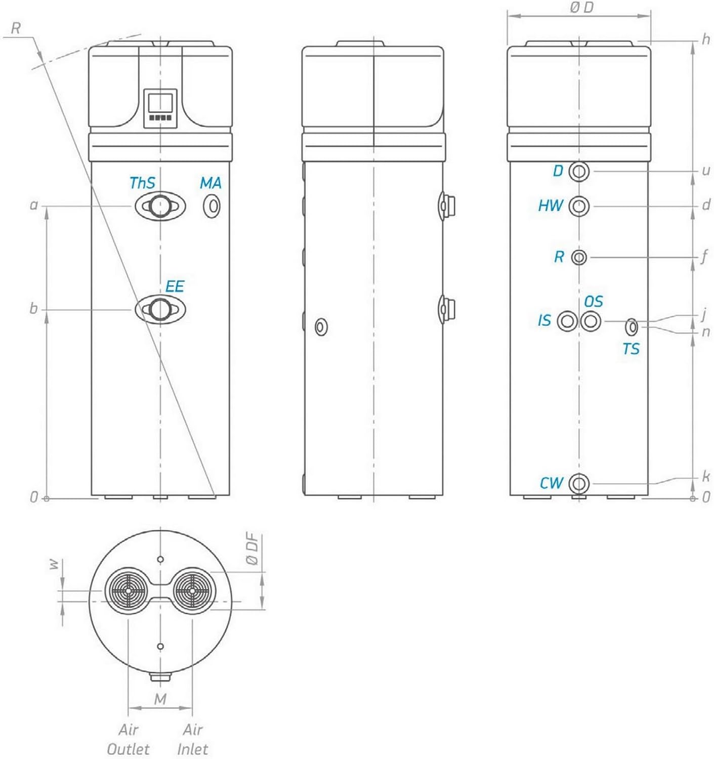 Luft-Wasser Wärmepumpe für Brauchwasser 260Liter Brauchwasserwärmepumpe/Trinkwasser ohne Wärmetauscher Tesy HPWH 2.1