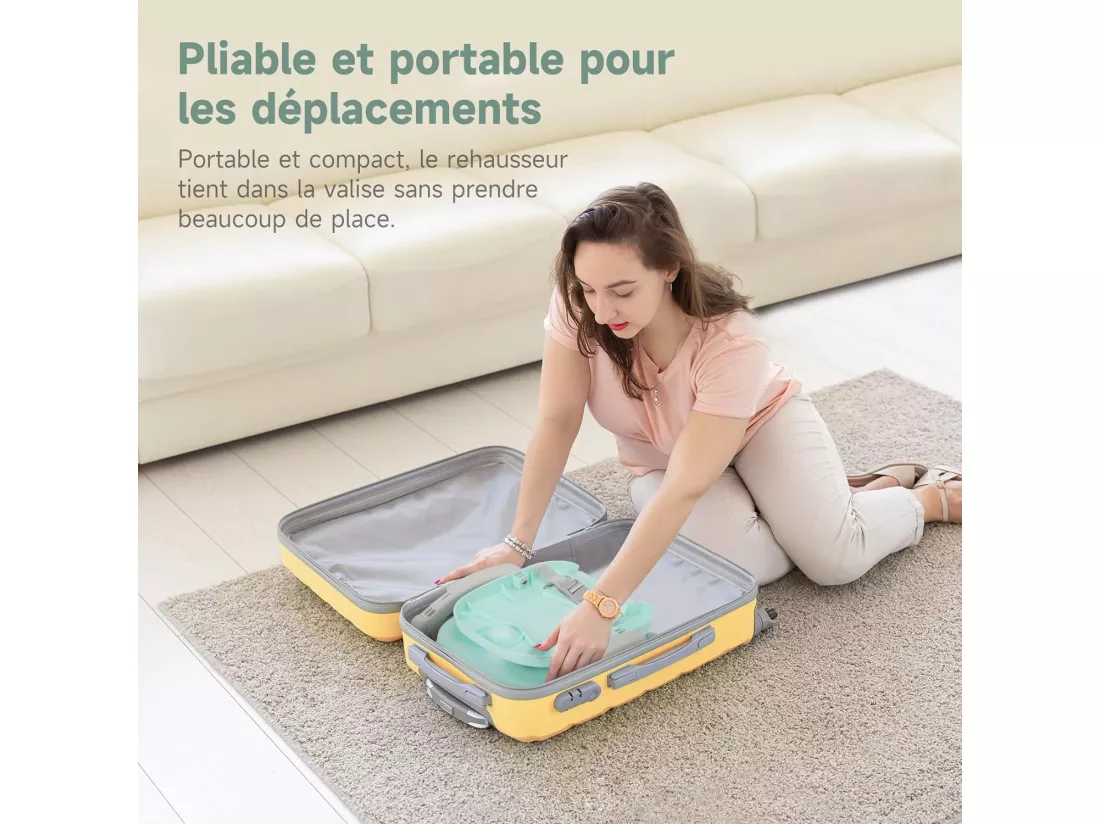 Réhausseur Chaise Enfant Pliable,Chaise Haute Bébé Portable,Bébé Chaise repas en Hauteur Réglable,Plateau Amovible,6 mois à 3 ans,Vert