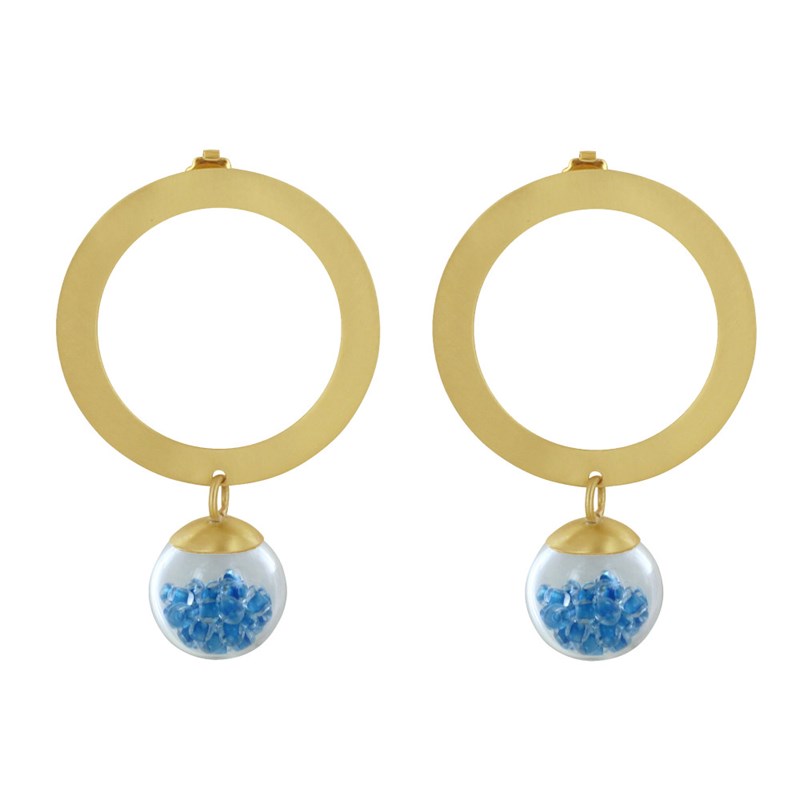 Boucles d'Oreilles Anneau Laiton Bulle Pâte de Verre et Perles