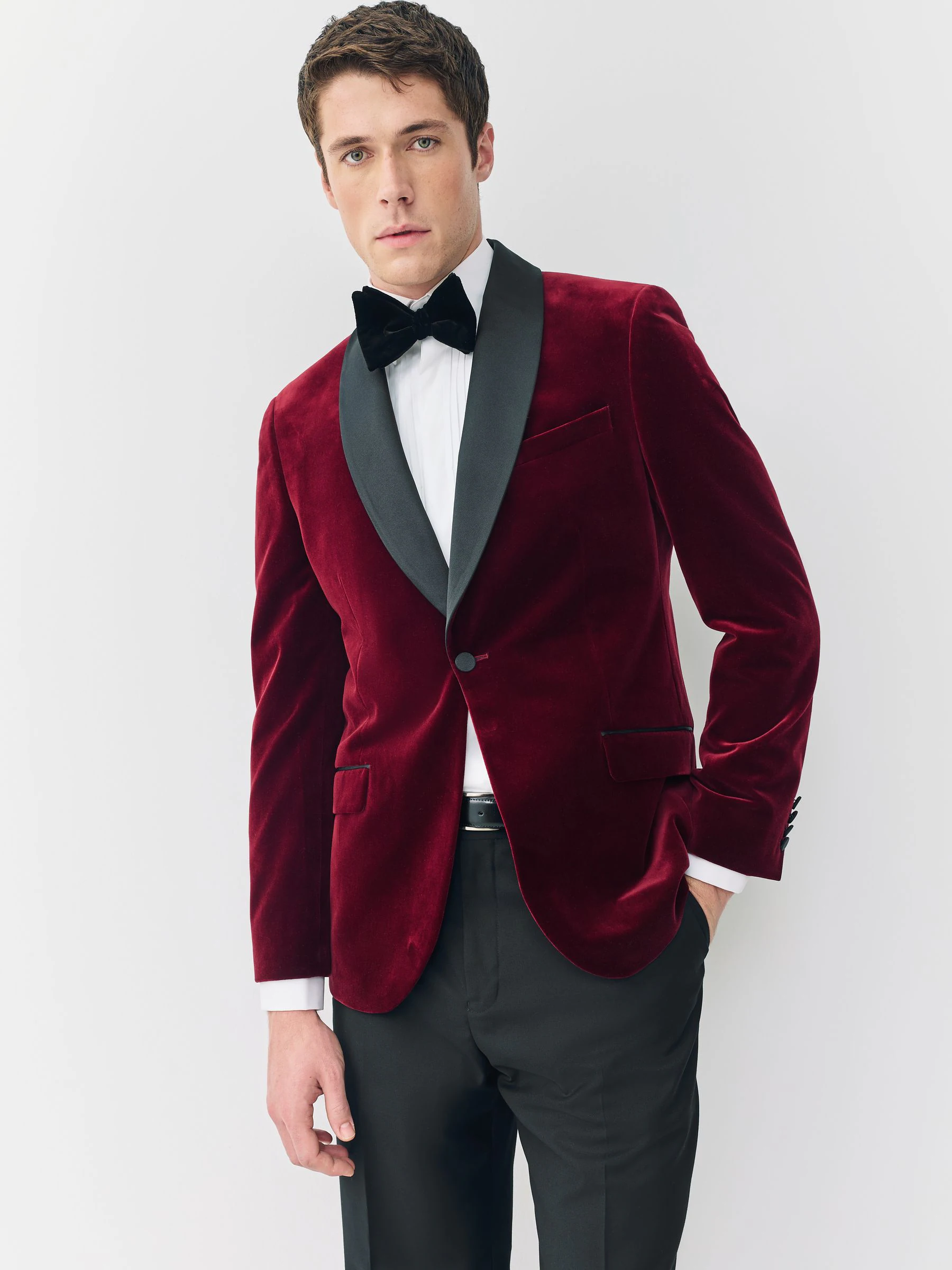Bordeauxrood - Slim Fit - Signature Pontoglio Italian Velvet Blazer With Shawl Lapel