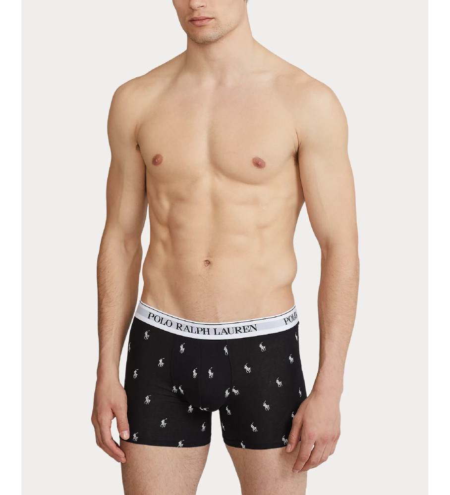 Conjunto com 3 cuecas boxer clássicas Ralph Lauren - pretas, cinzas e brancas.