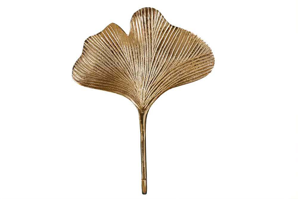 Dekoratives Kleiderhaken 3er Set GINKGO 30cm gold handmade Metall