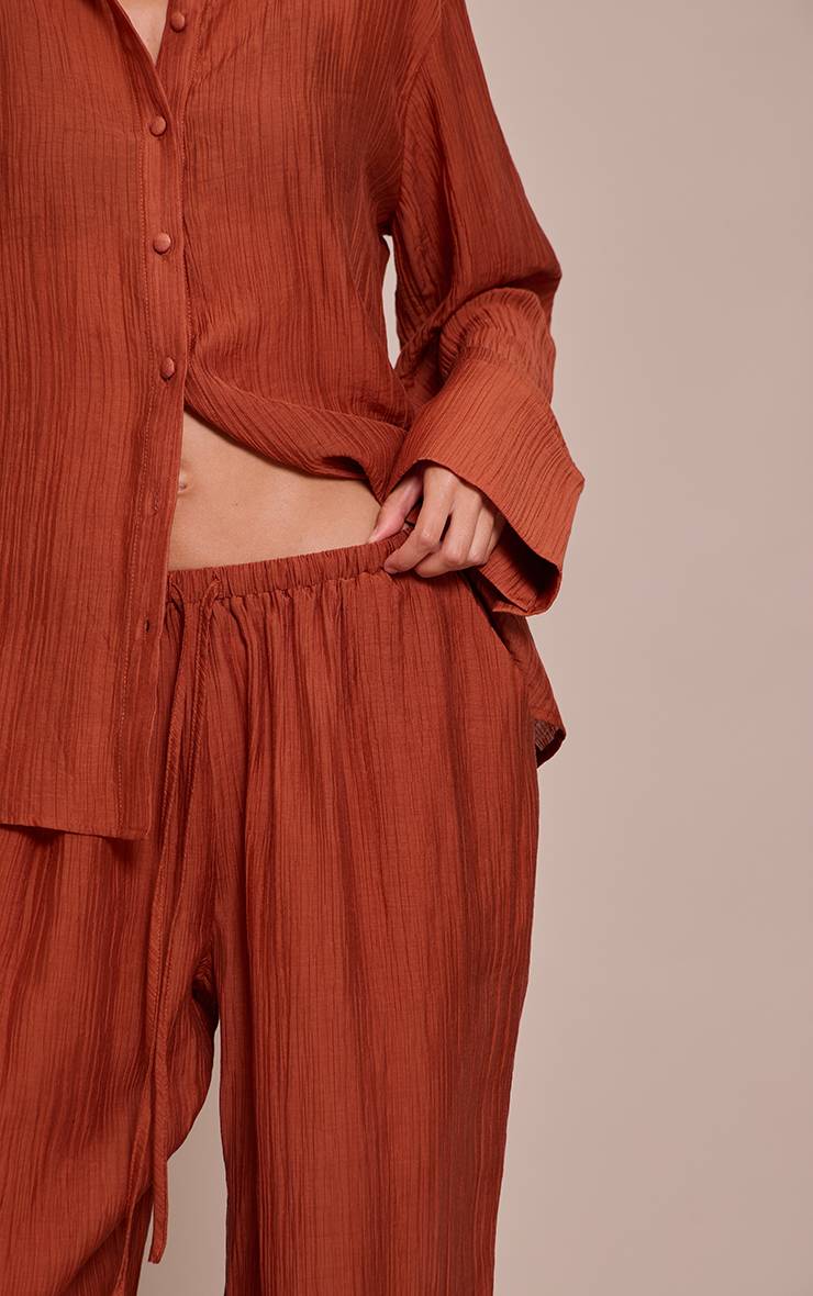 Orange Brûlé Pantalon Droit Ample À Texture