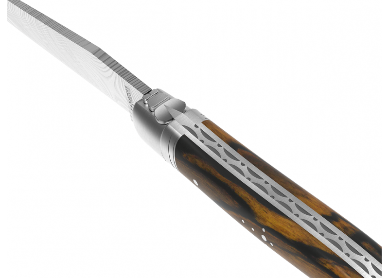 Couteau Laguiole collection damas avec un manche en bois d'ébène royal et 2 mitres en acier inoxydable
