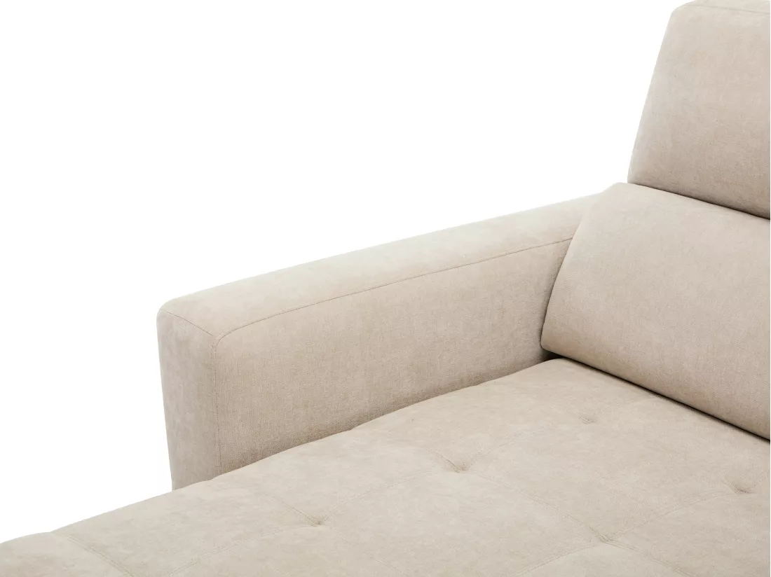 Canapé d'angle gauche relax électrique avec assise coulissante en tissu beige OLMERIO
