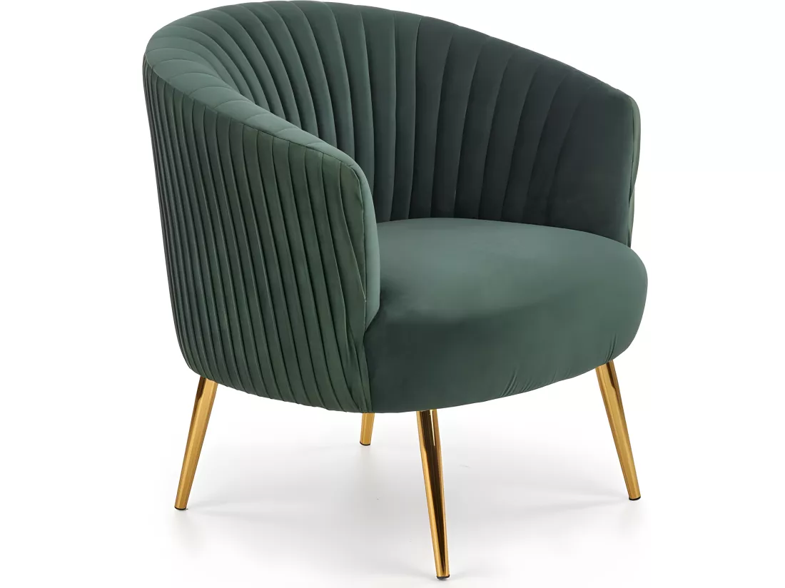 Fauteuil cabriolet vert en velours avec pieds en acier doré Power