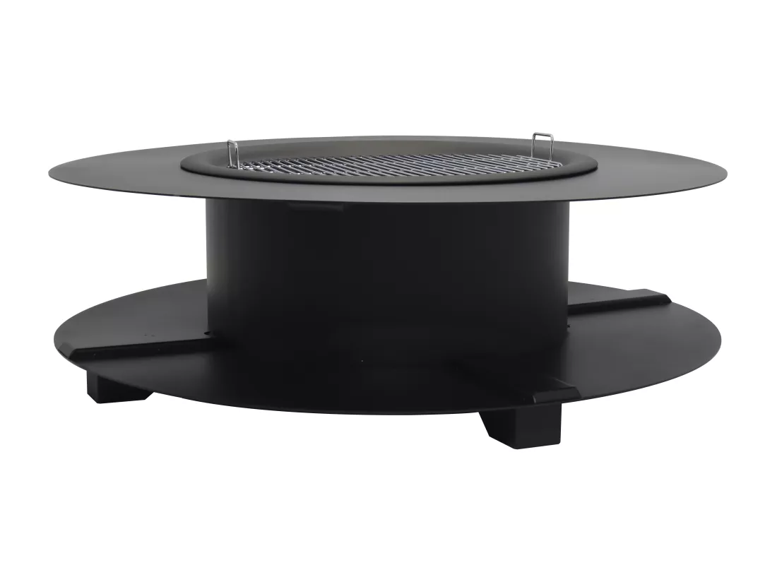 Brasero plancha grill avec range-bûches - L120 x l120 x H40 cm - BARCENA