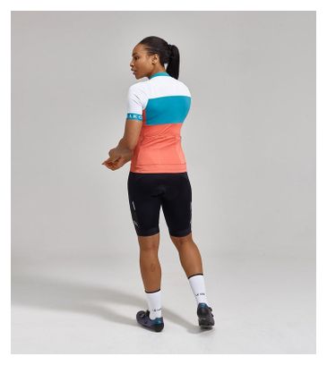 Maillot Manches Courtes Femme Le Col Léger Sport Blanc/Bleu/Orange