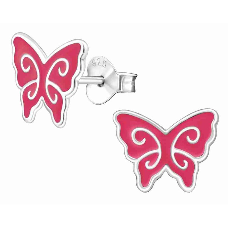 Boucle d'oreille papillon rose en argent 925/1000