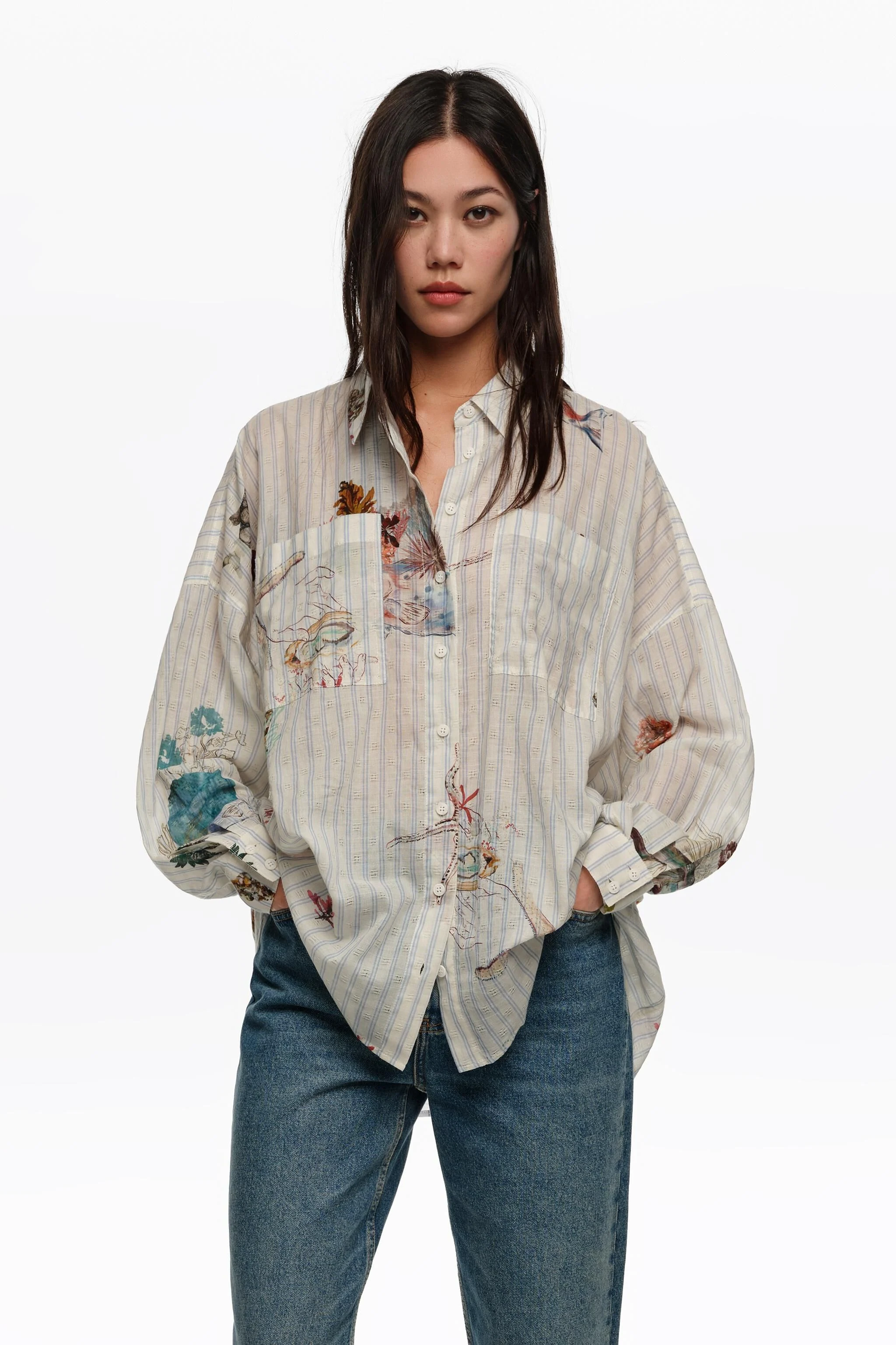Camisa oversized listrada Seabed de algodão