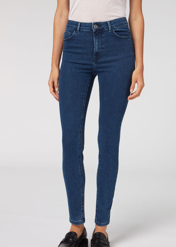 Calça jeans skinny push-up de cintura alta com toque suave