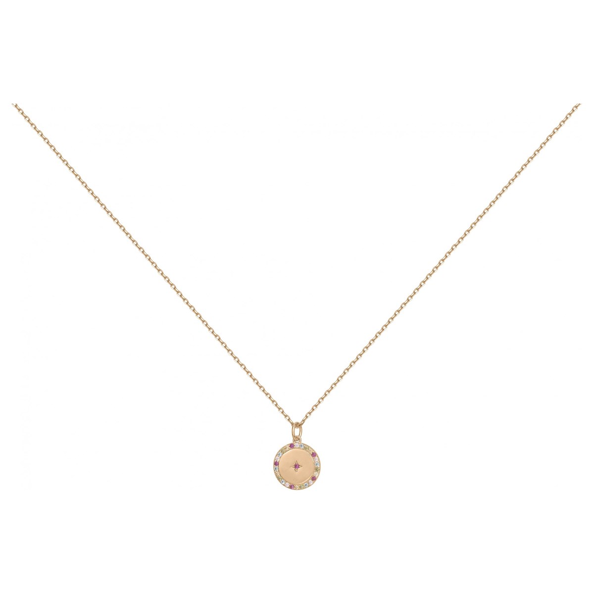 Collier mono-motif en Plaqué Or avec oxyde de zirconium multicolore