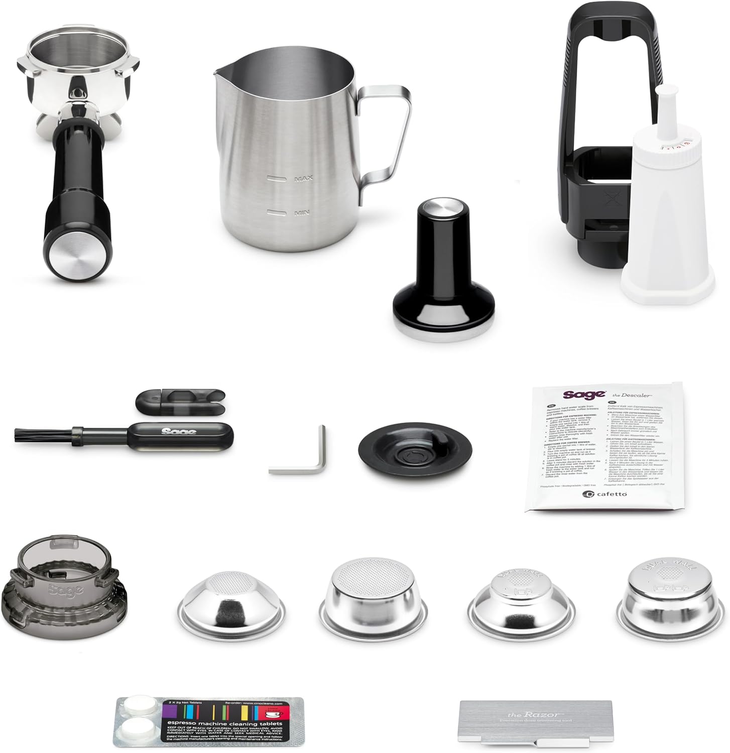 Sage Appliances Barista Pro Espressomaschine und Kaffeemaschine mit Milchaufschäumer, Siebträgermaschine, SES878, Gebürsteter Edelstahl