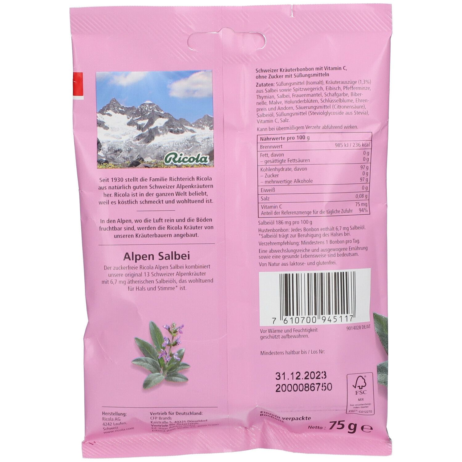 Ricola® Schweizer Kräuterbonbons Salbei zuckerfrei