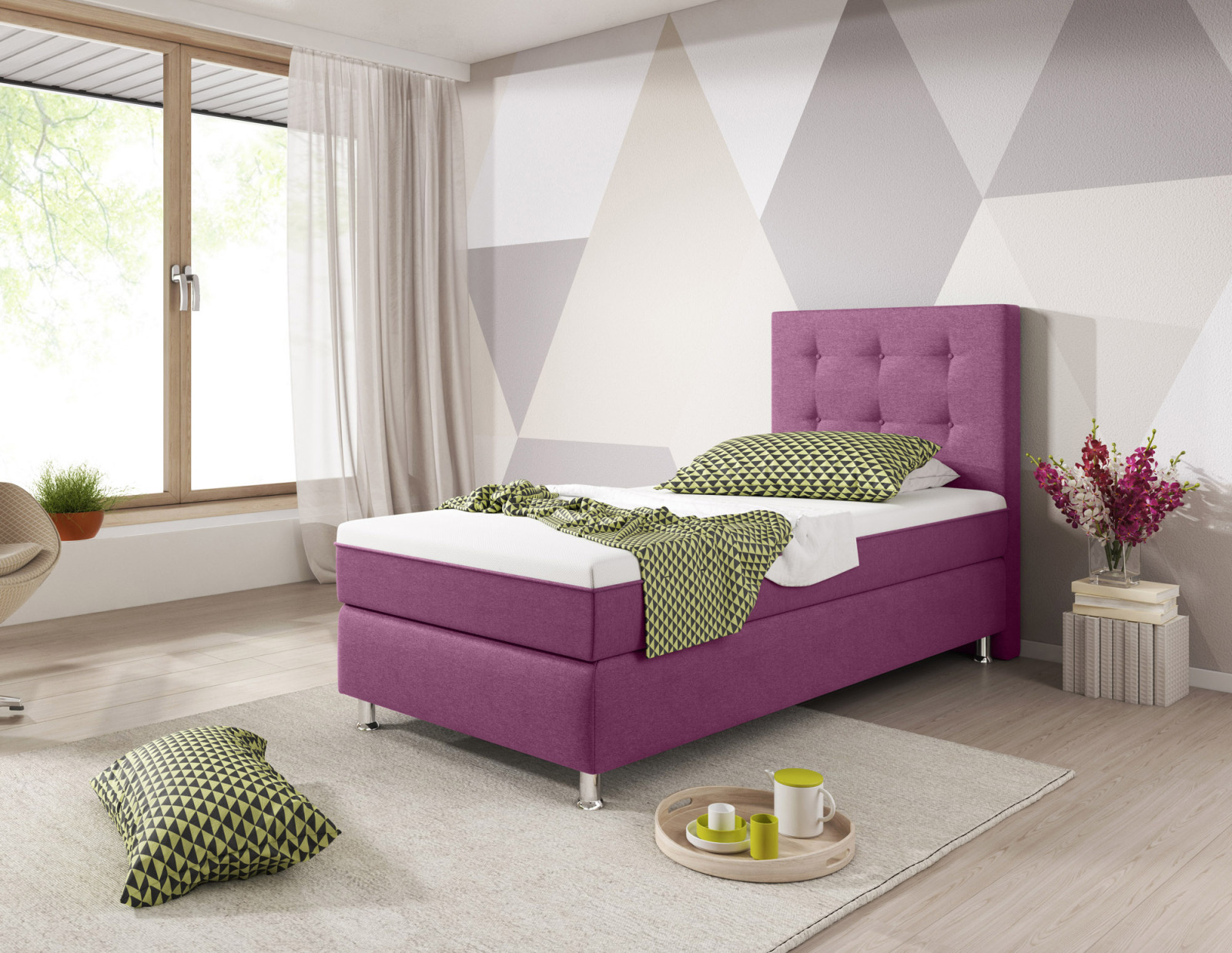Boxspringbett - pink - H3 - 90x200 cm
