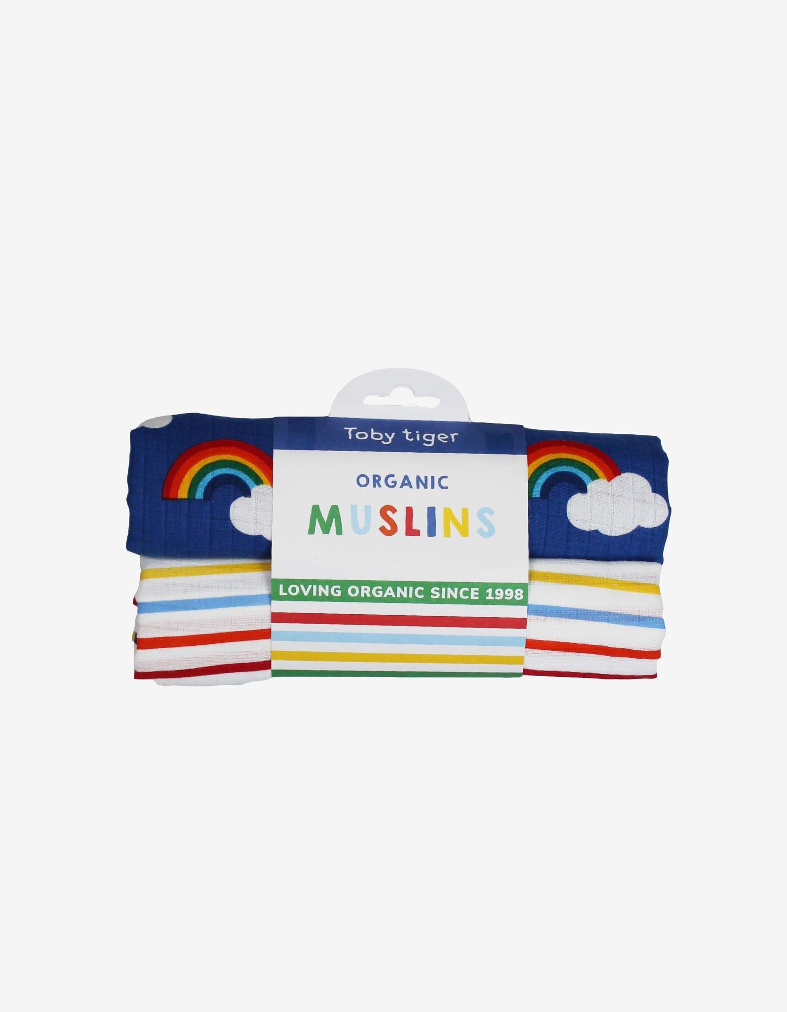 Toby Tiger Baumwollmusselin-Tuch 2er-Pack mit Regenbogenmuster