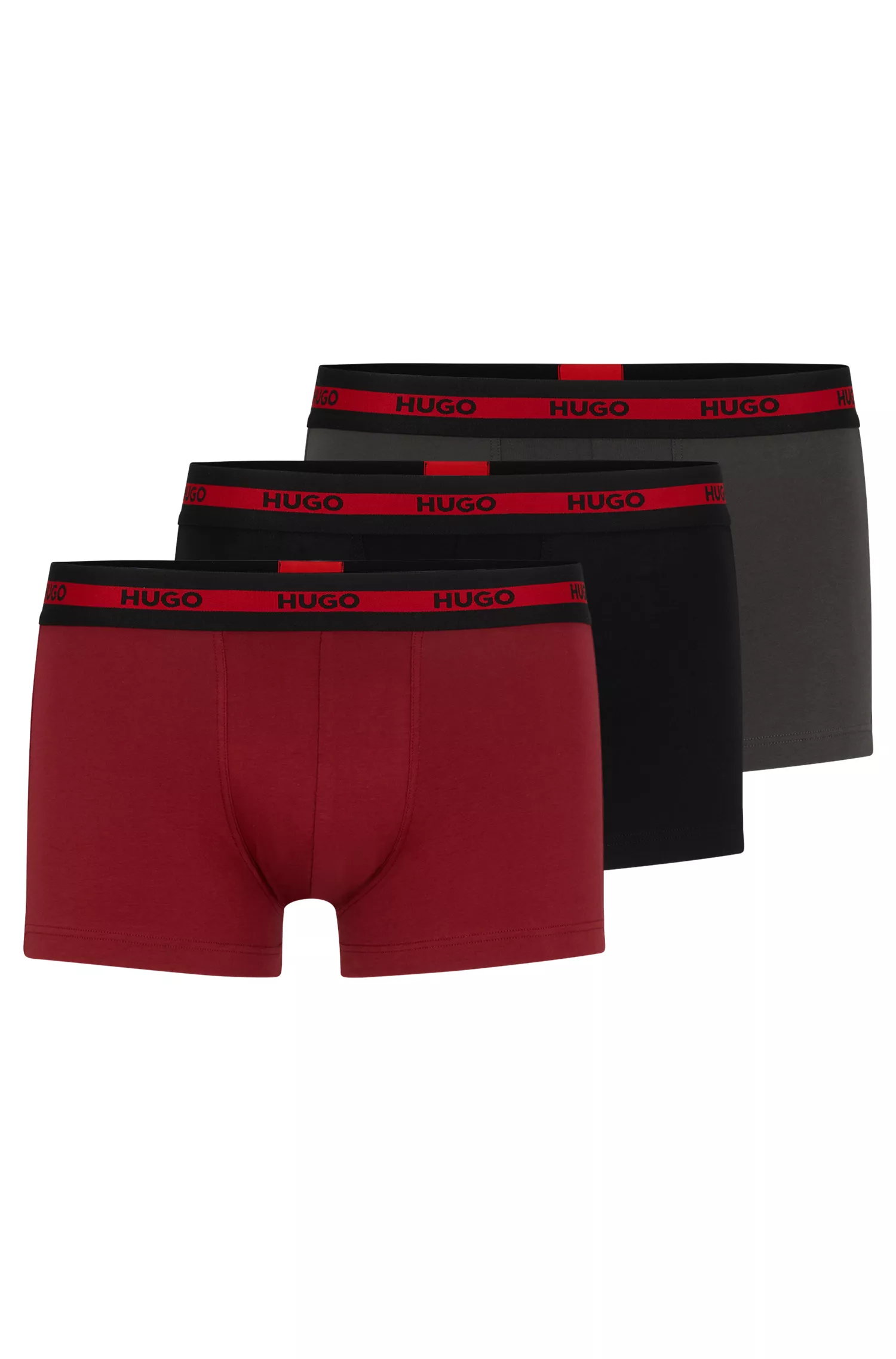HUGO Vermelho - Pacote com três cuecas boxer de algodão elástico com cós com o logotipo.