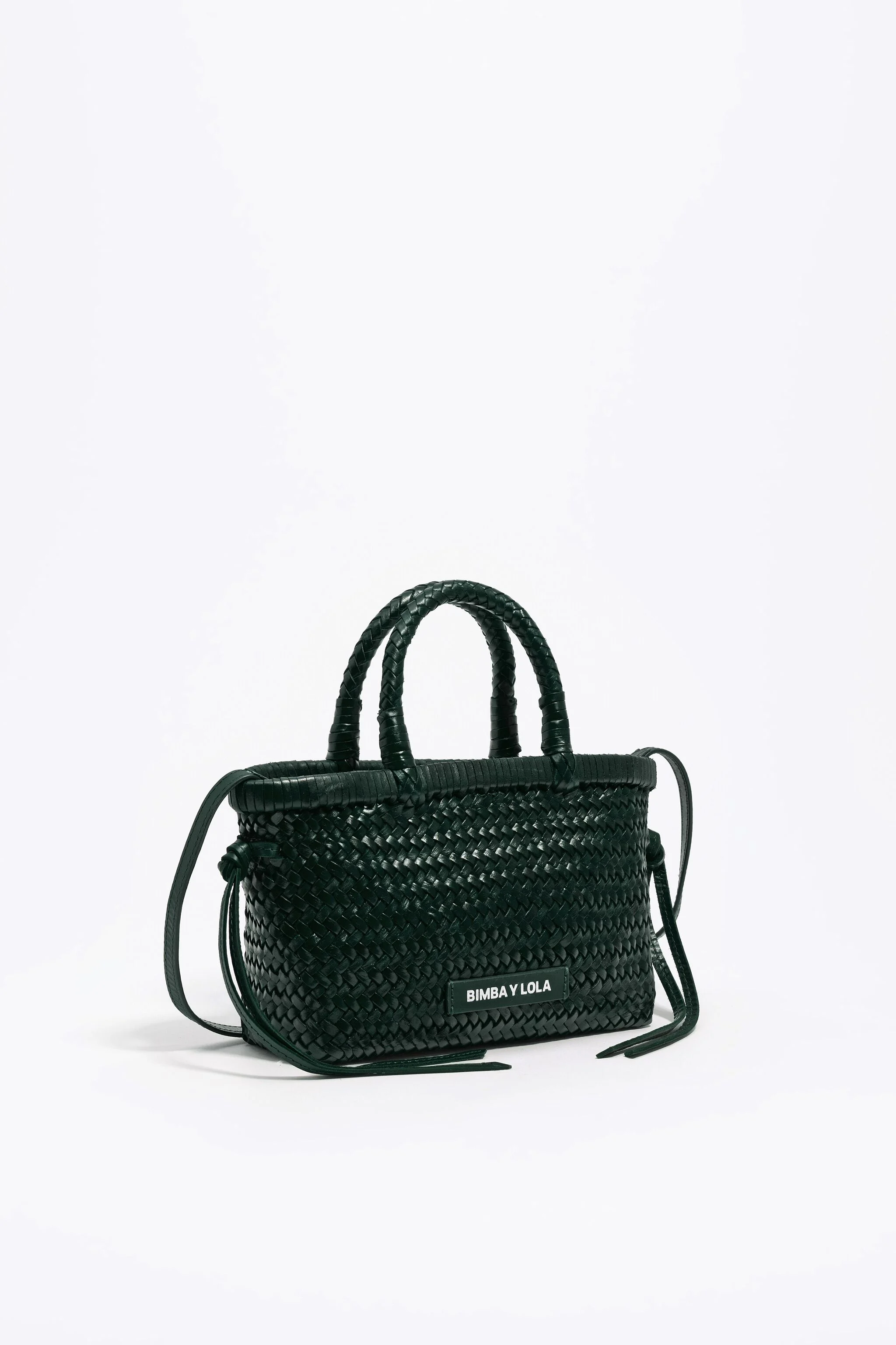 Bolsa pequena de couro trançado verde-escuro