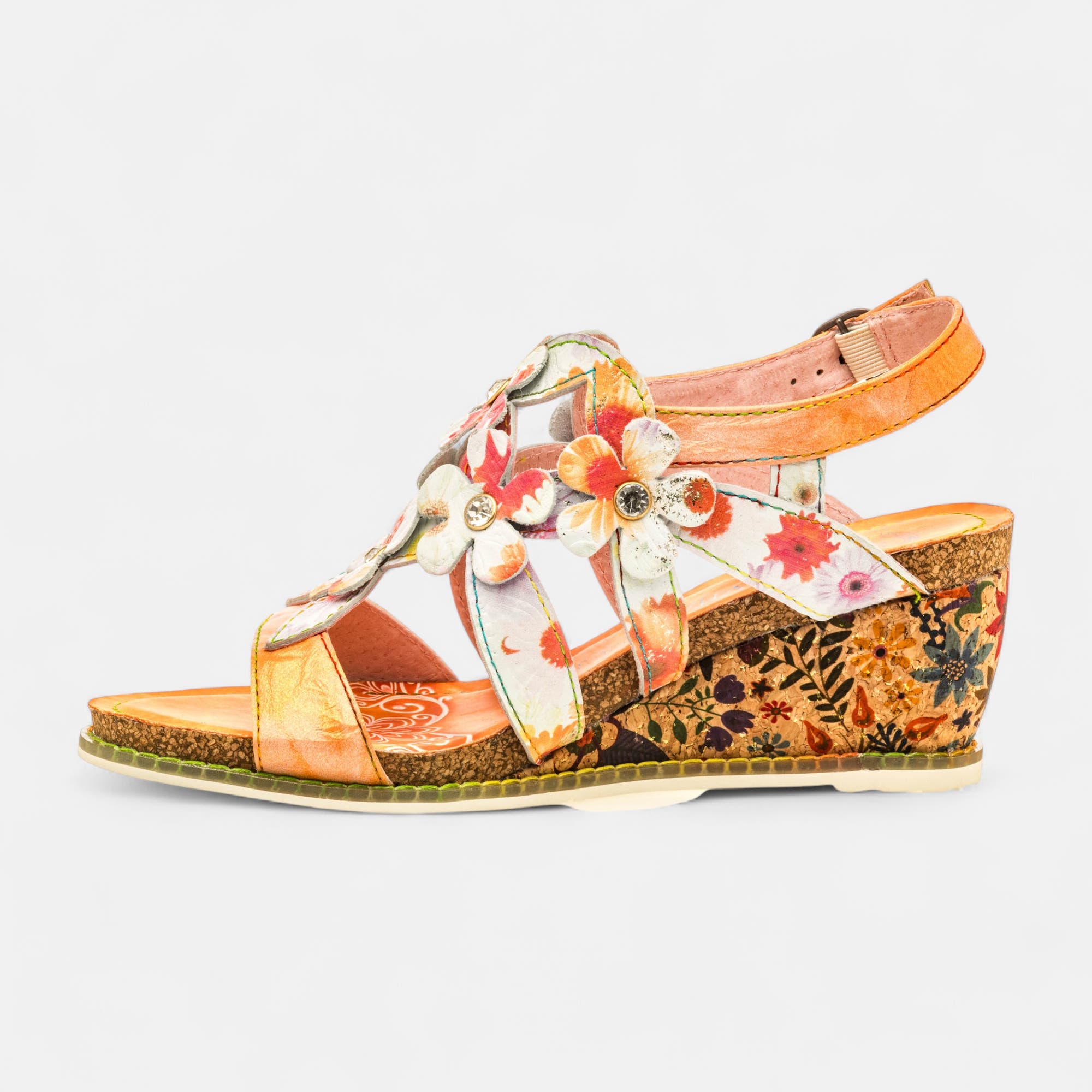 Sandales à talon compensé Femme en cuir orange