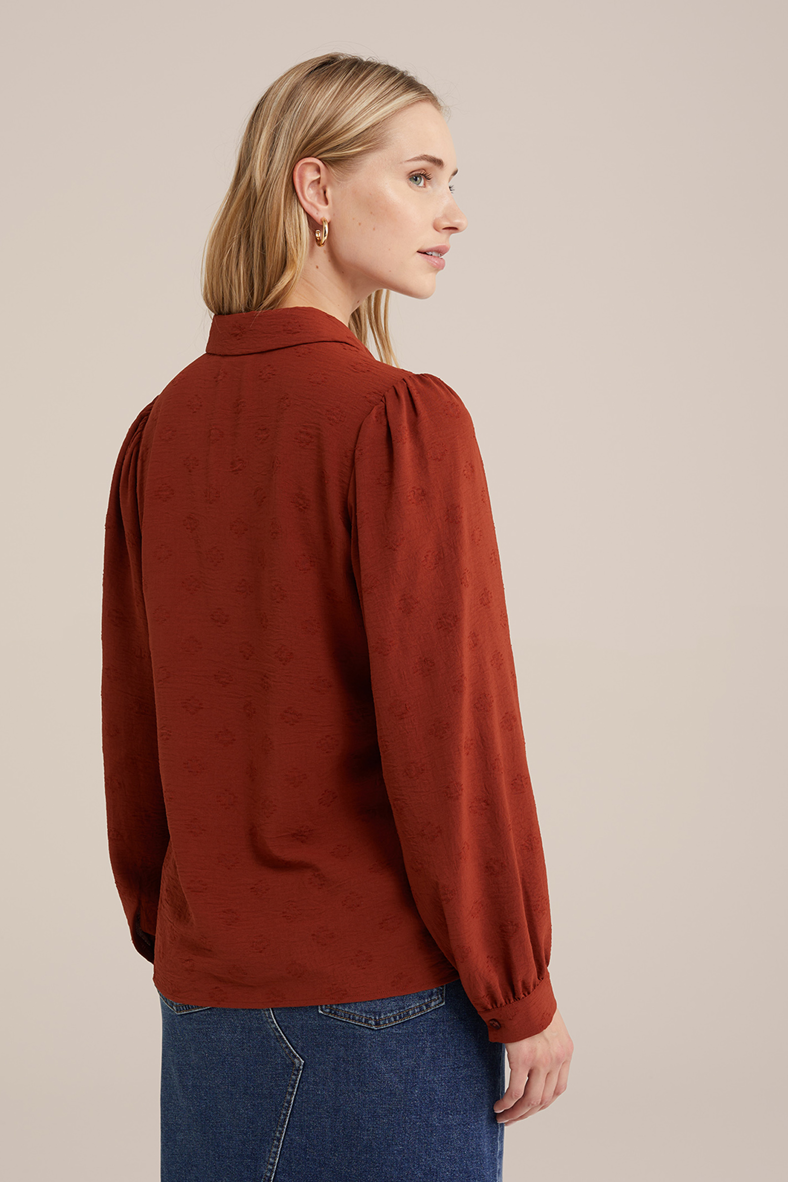 blouse met structuur WE Fashion Kaneelbruin