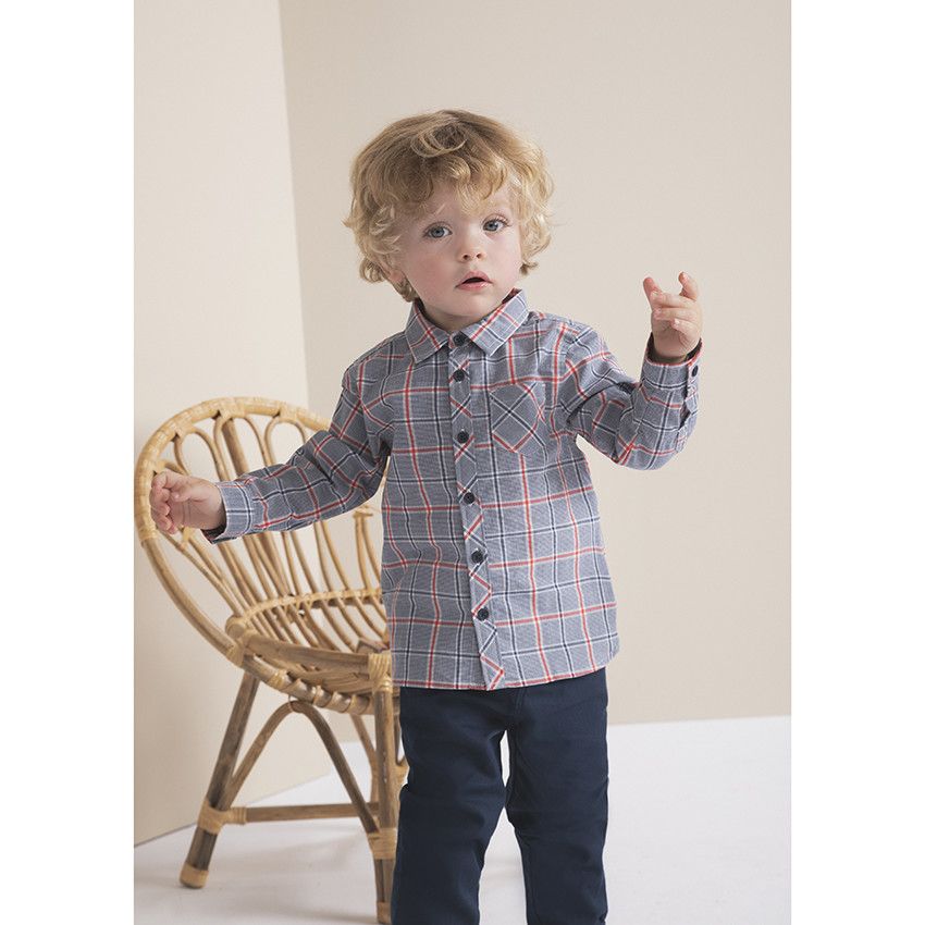 Pantalon en coton et lin à taille élastiquée rayée - Bleu marine