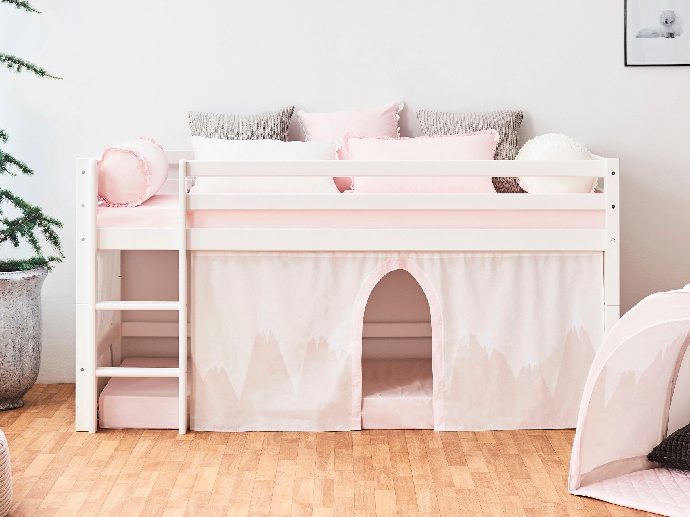 Hoppekids Hochbett »«Winter Wonderland»« Set,  90x200, umbaubar mit Vorhang-Set Winter