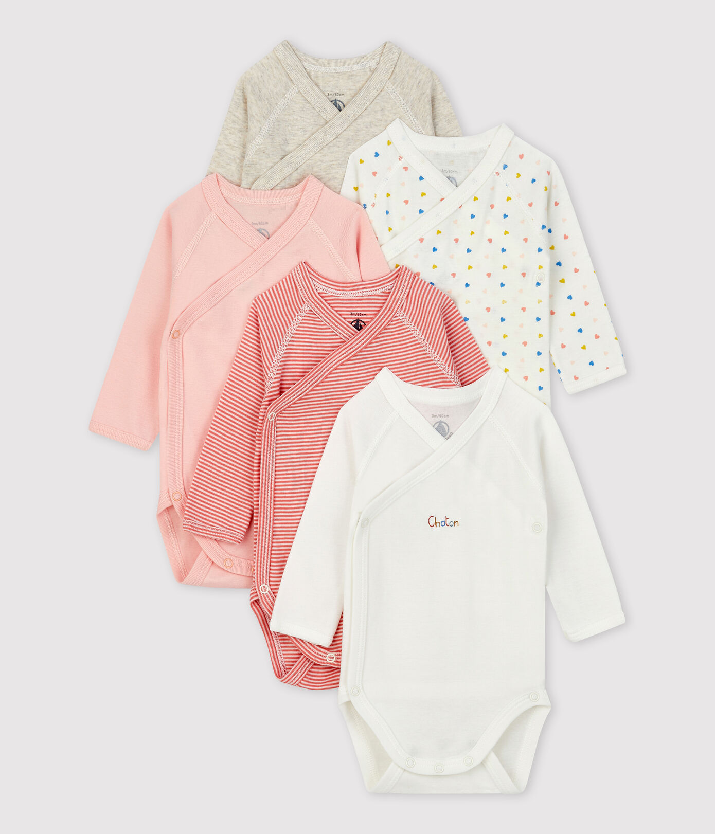 Lot de 5 bodies bébé en coton biologique