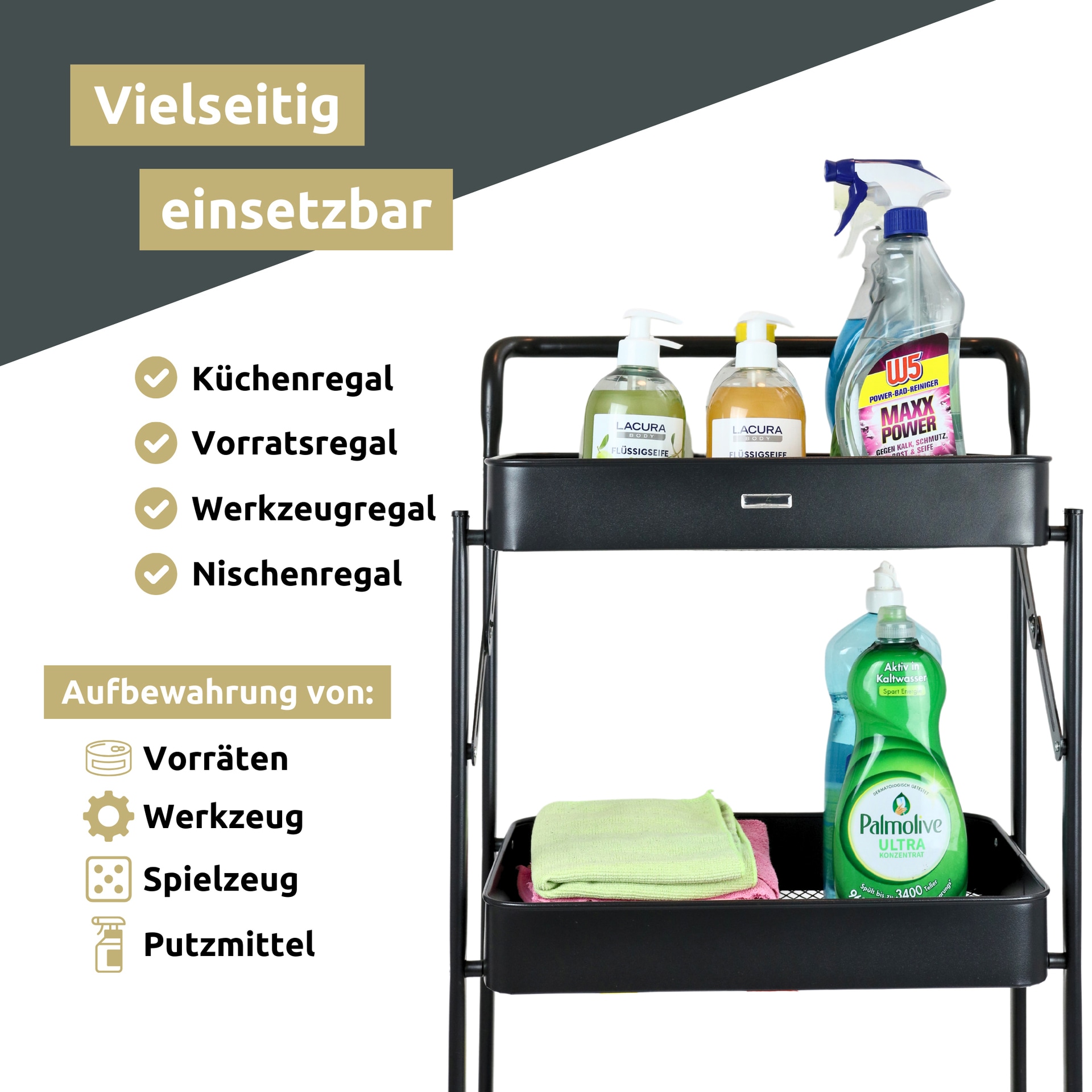 deluxe4home Servierwagen 45 x 87 cm schwarz
