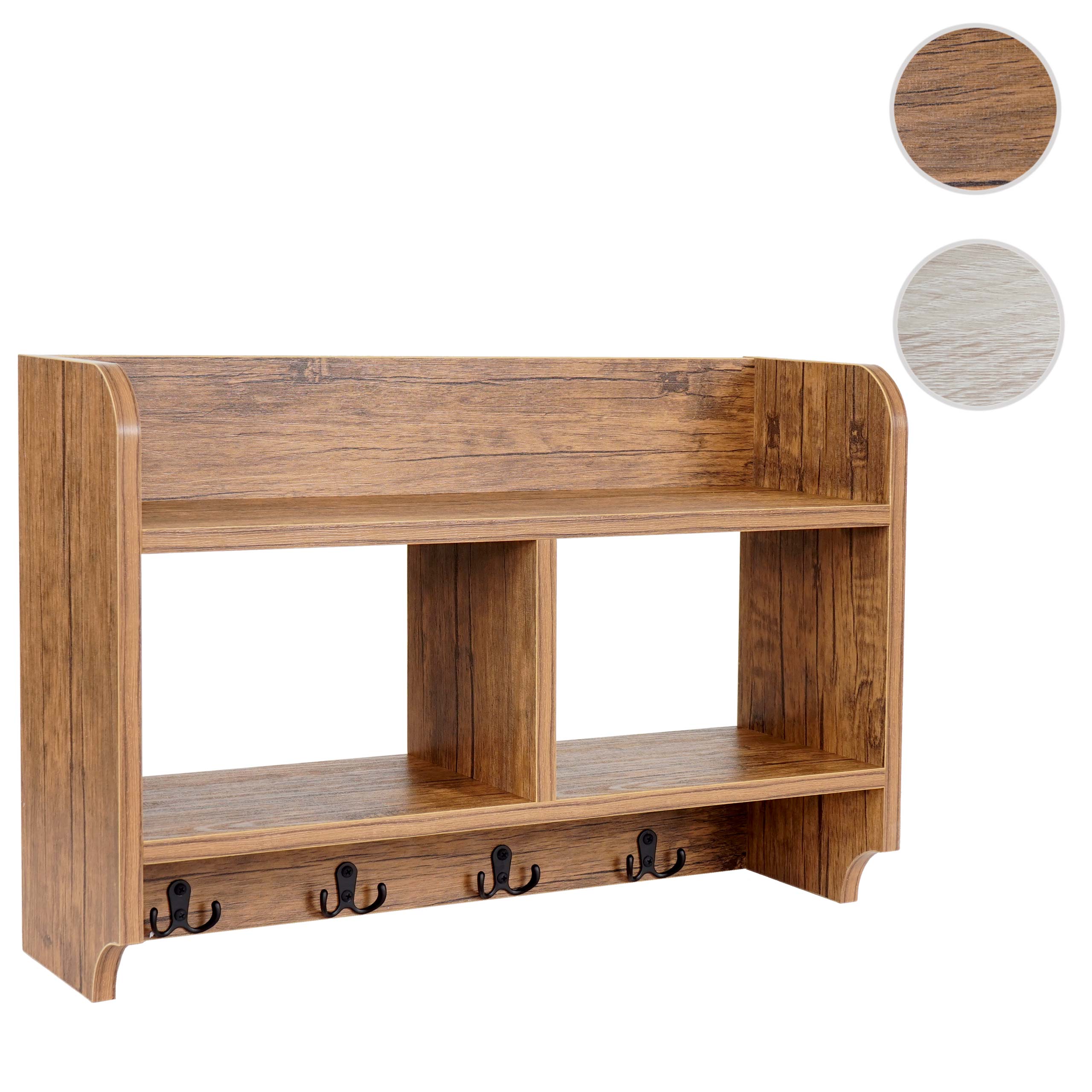 Wandgarderobe MCW-C68, Garderobe Regal, 4 Haken 2 Regalfächer, 41x60x19cm 3D-Struktur ~ Wildeiche-Optik