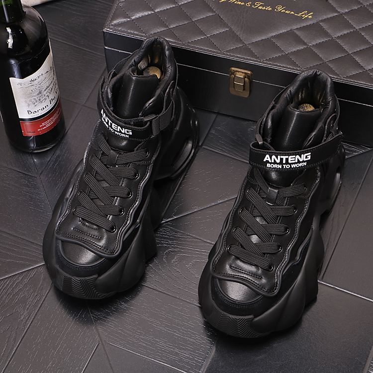 Mr Ozera - Platform Lettering Hook & Loop High-Top Sneakers