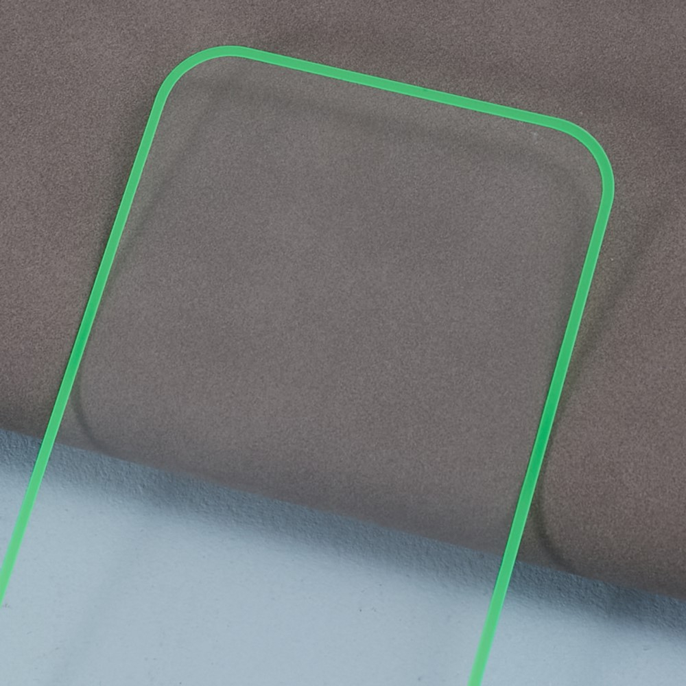 iPhone 15 Full-Screen Vollbild Glas Fluoreszierender Display Schutz mit Leuchtendem Alu Rahmen - Grün / Transparent