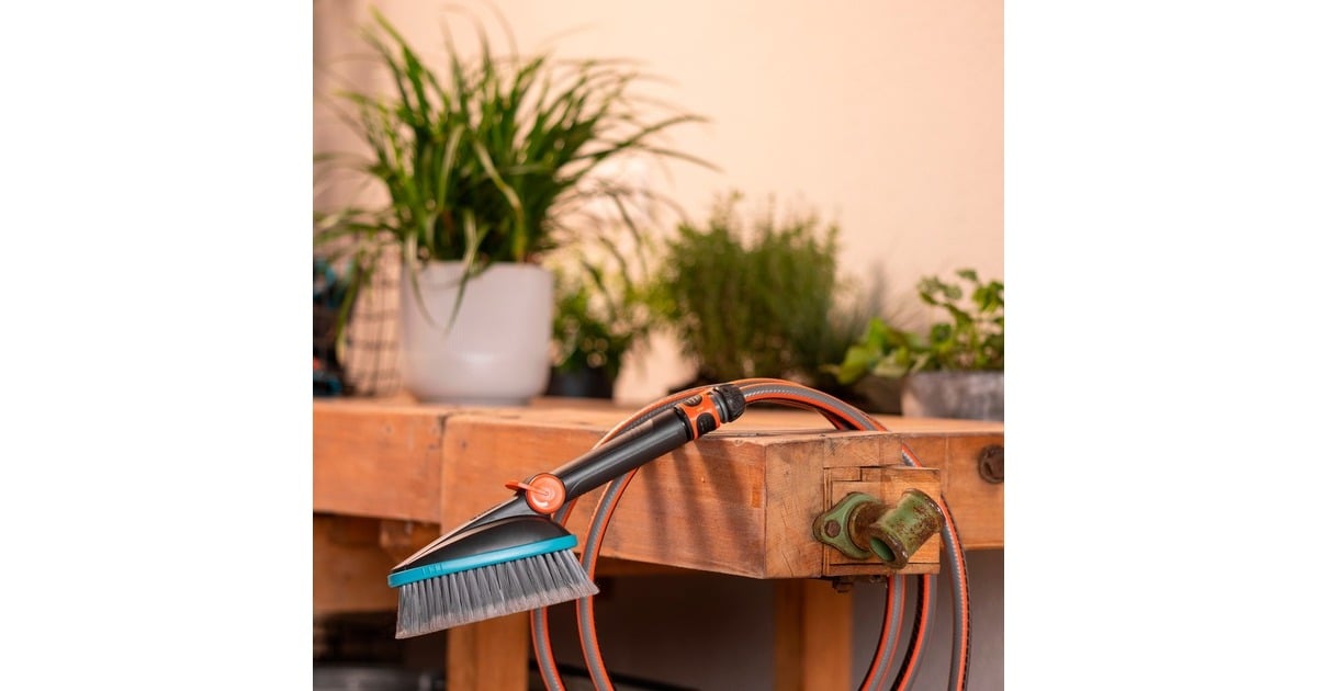GARDENACleansystem handborstel M zacht wasborstel  (Grijs/turquoise, 18842-20, met slangaansluiting)