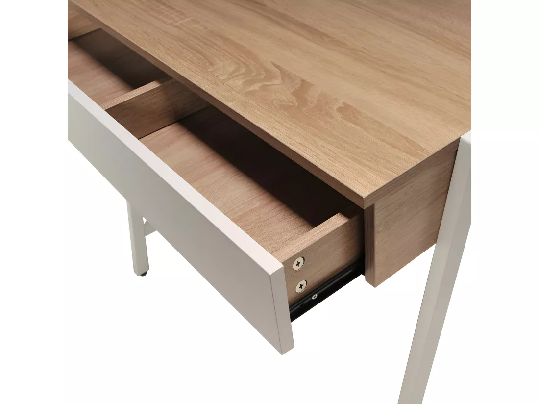 Bureau POLLUX 80 x 48 cm/ Décor Chêne blanchi et métal blanc
