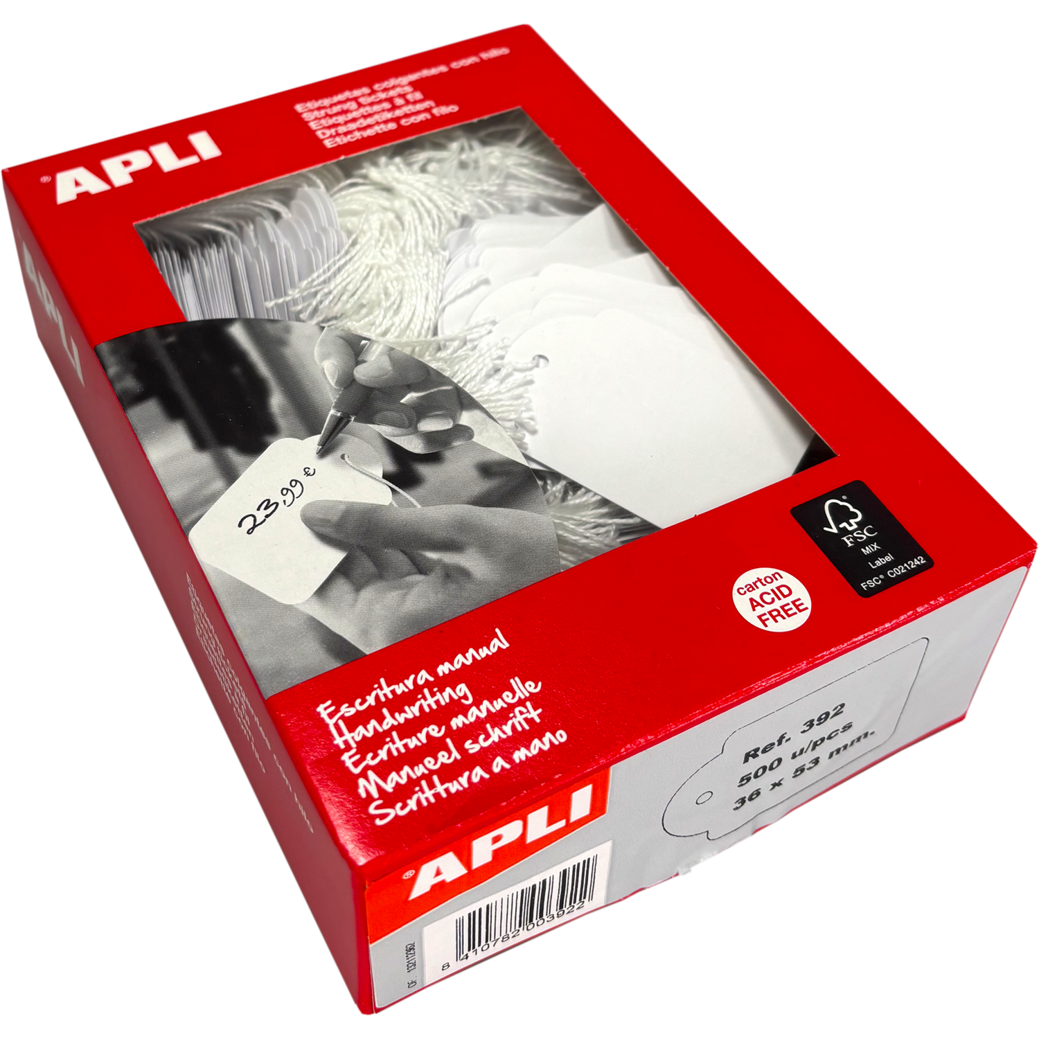 Hangetiket, met koord, 36x53mm, karton, wit