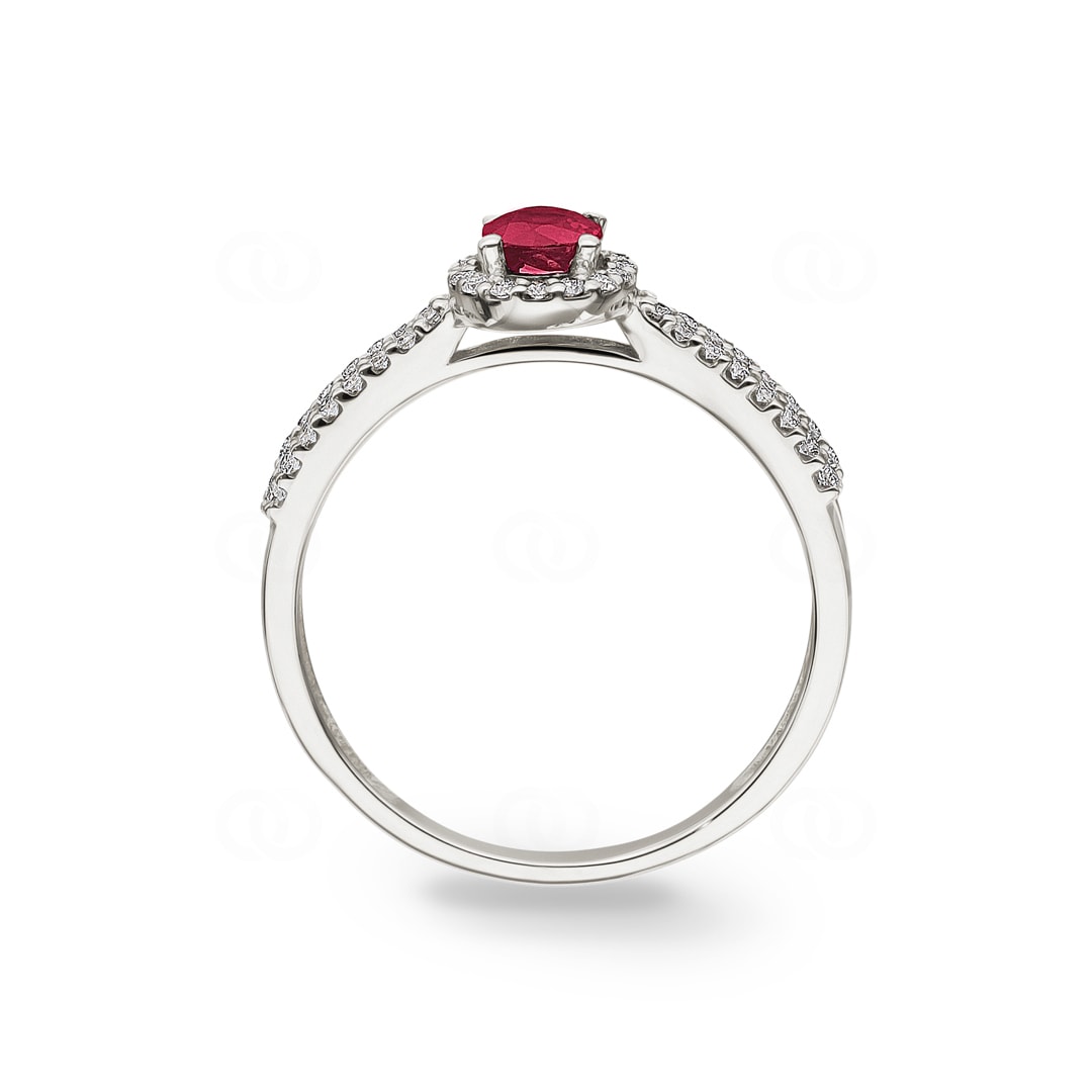Damenring 750/18 K Weissgold mit Rubin oval und Diamanten 0.19 ct H/si