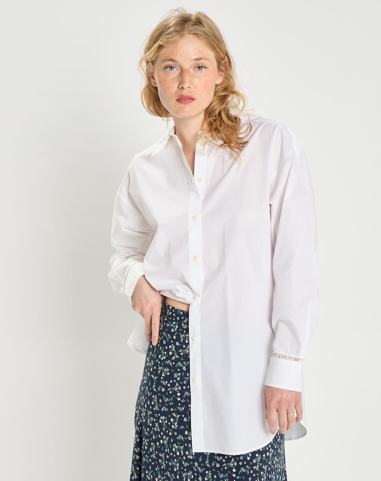Tommy Hilfiger Chemise Regular 100% Coton Bio Abo Lace Pop Boyfriend blanche