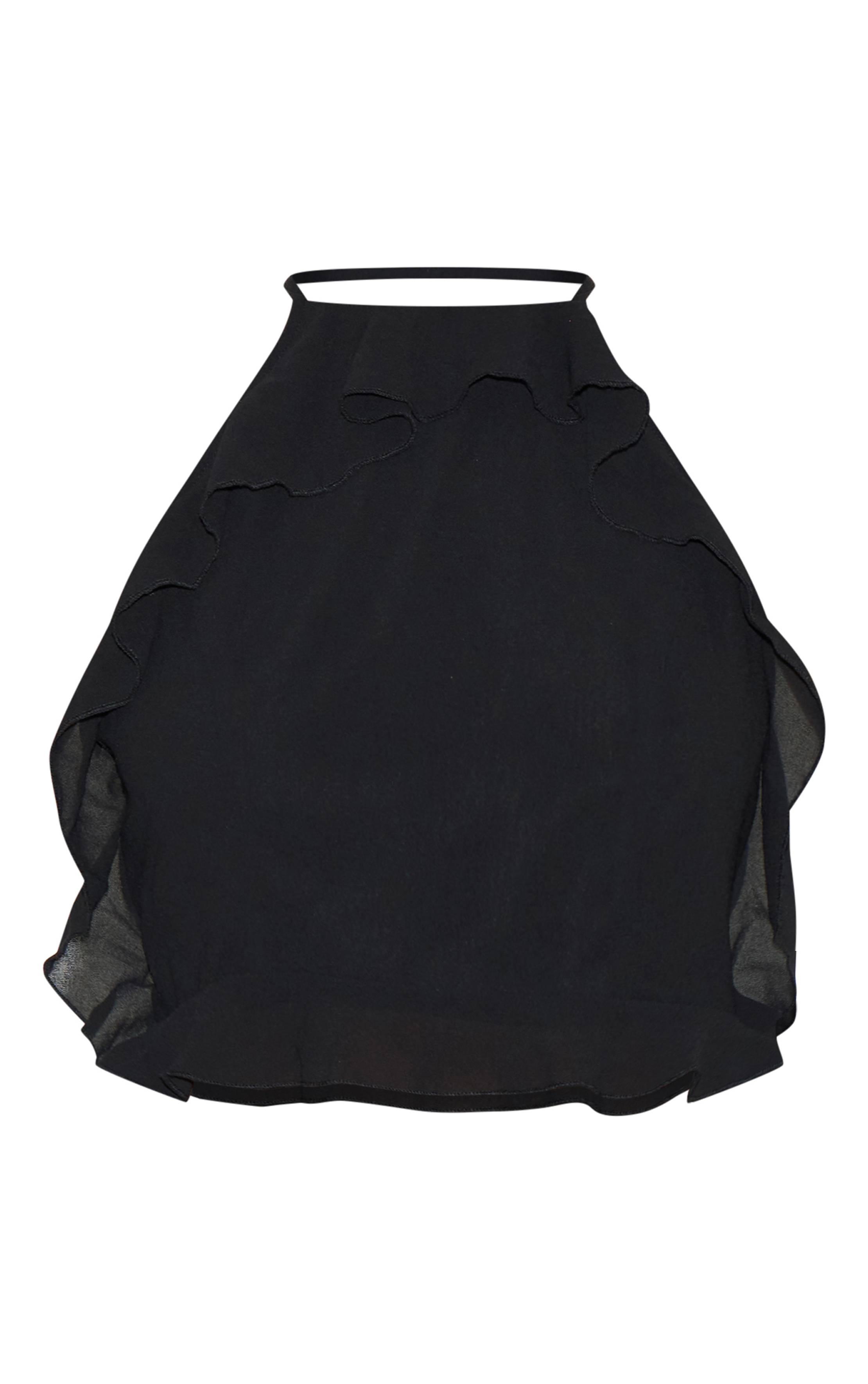 Noir Robe Droite À Découpes Et Volants Avec Col Licou