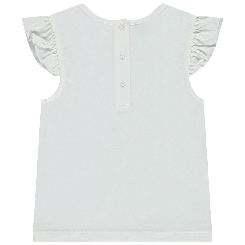 T-shirt manches courtes patchs fleurs en bouclettes pour bébé fille - Ecru