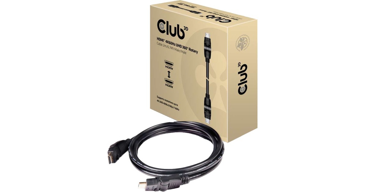 Club 3DHDMI 2.0 360° Rotary kabel  (Zwart, 2 meter, 4K 60Hz)