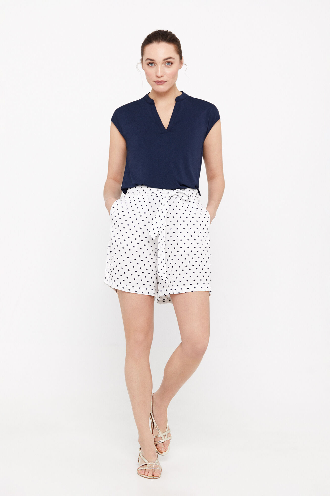 Bermuda fluida estampada - Estampa branca
