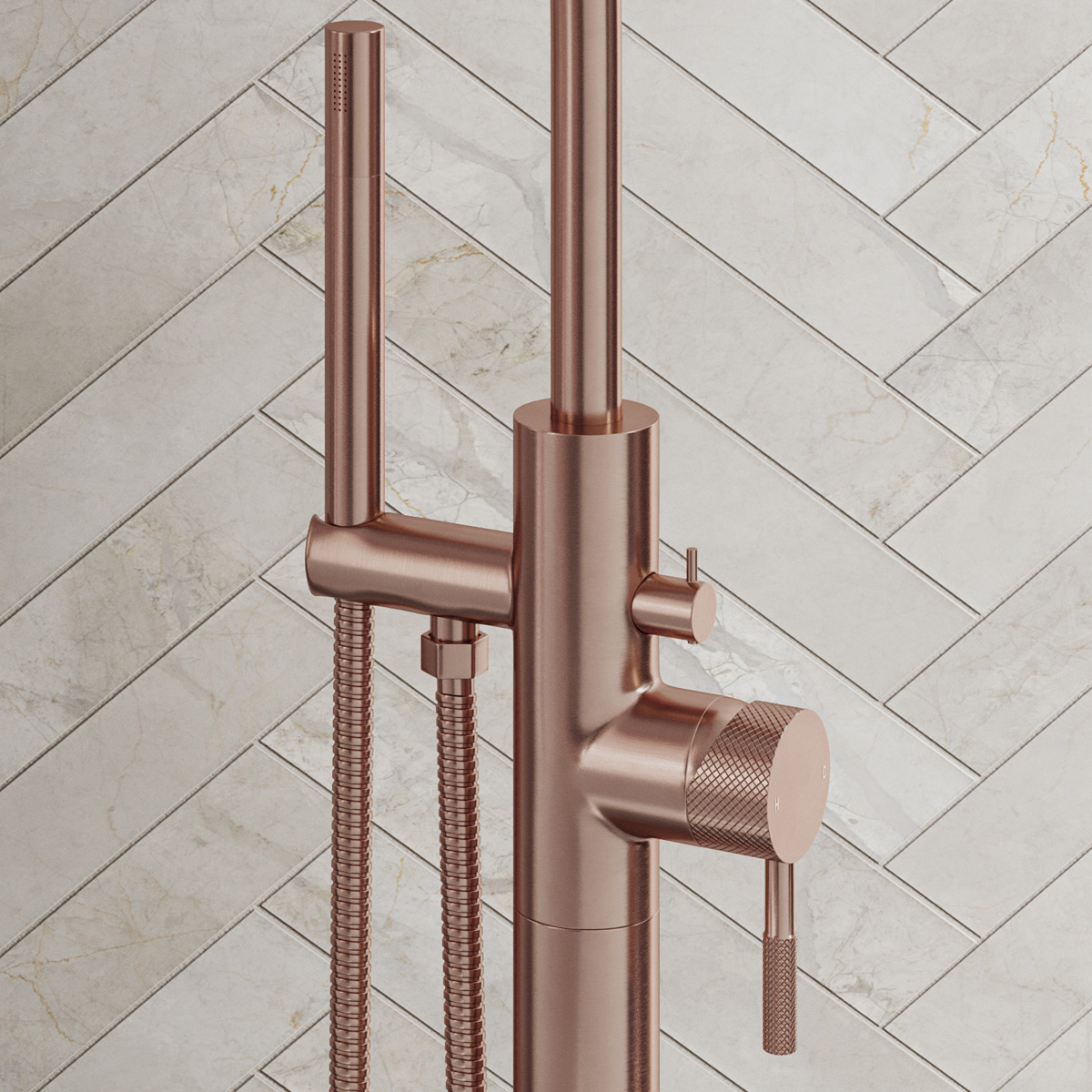 Saniclear Copper Curved vrijstaande badkraan geborsteld koper