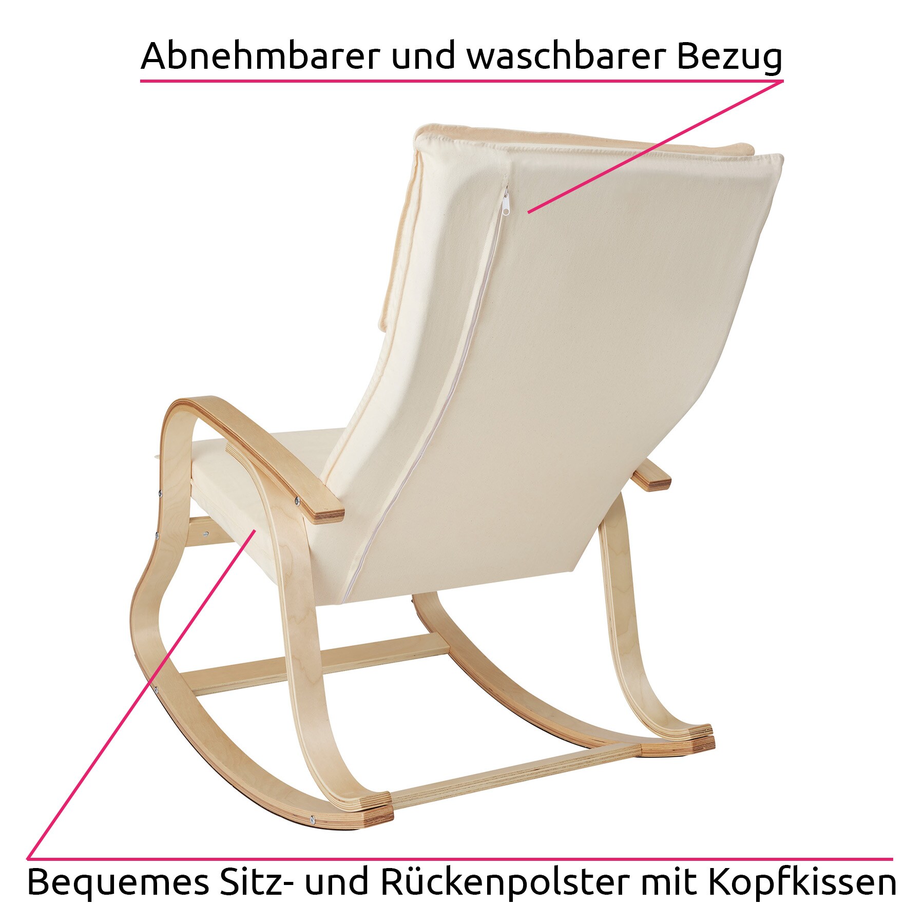 tectake® Schaukelstuhl, mit Armlehnen, Gestell aus Birkenholz, 150 kg, 65 x 94 x 100 cm