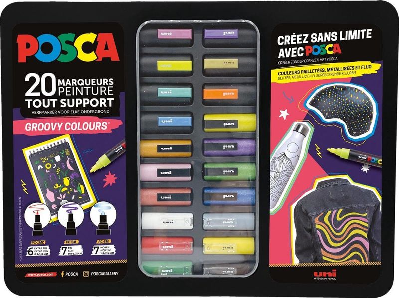 Posca - Groovy Colours - Verfstiften - Assorti - Metalen Koffer 20 Stuks