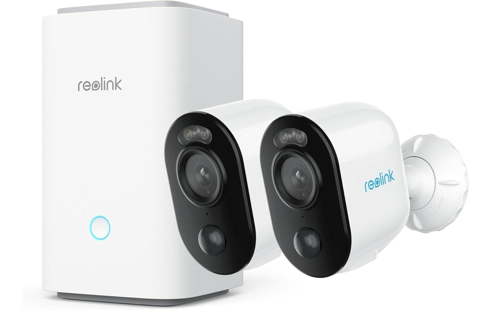 Home Hub Argus B310 Security System<br>Zwei Akkubetriebene, wetterfeste, smarte Überwachungskameras mit 3MP Auflösung, 2-Wege-Audio, Nachtsicht mit Spotlight, Erkennungsfunktion inklusive Hub für Multi-Geräte Verwaltung und 128 GB, Weiss