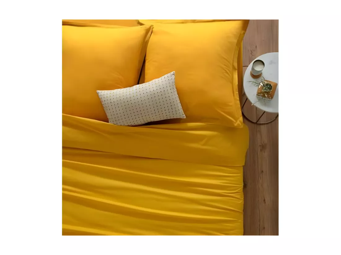 Drap plat 1 Personne en Coton Jaune ocre 180 x 290 cm